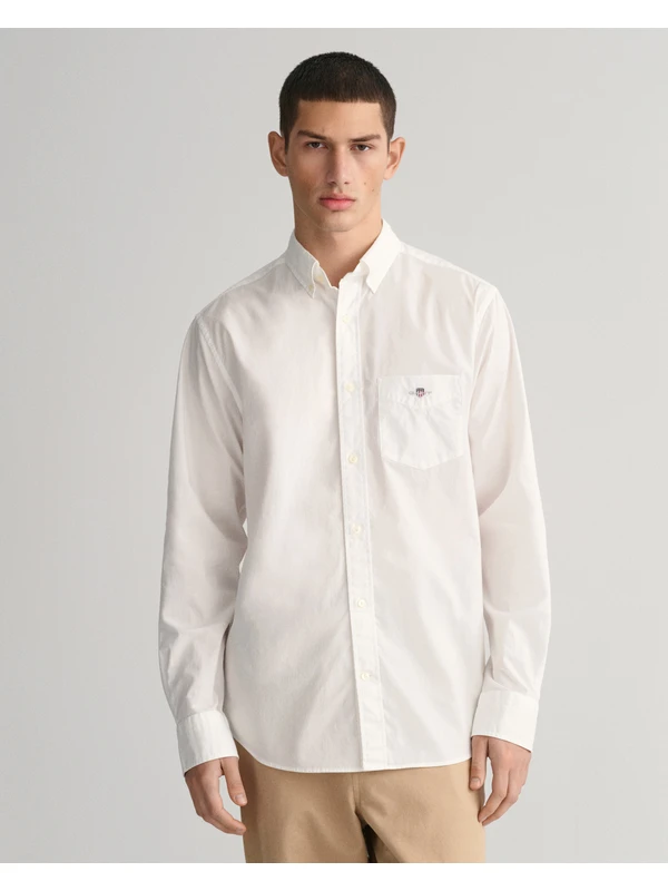 Gant Erkek Beyaz Regular Fit Düğmeli Yaka Gömlek 3000100.110