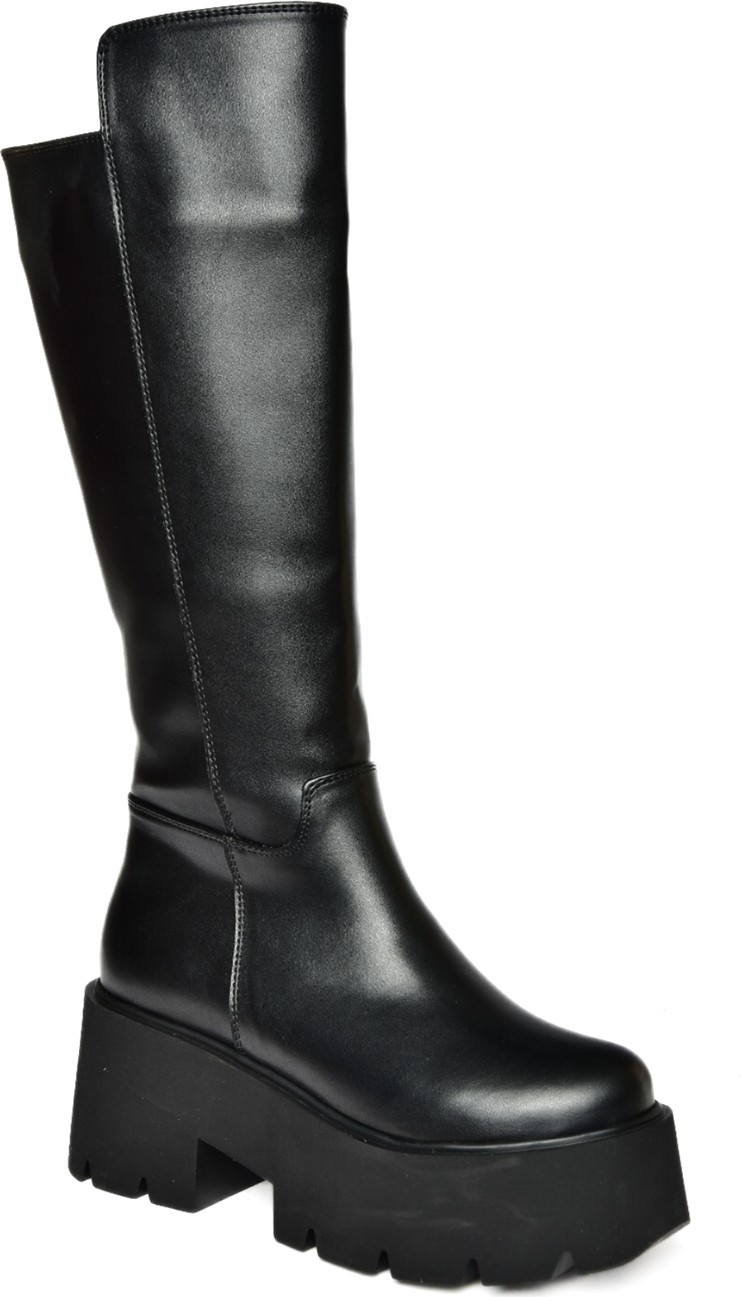 Fox Shoes R610132009 Siyah Suni Deri Kadın Çizme Kalın Tabanlı Dolgu Topuk ile Şık Tasarım görsel 5