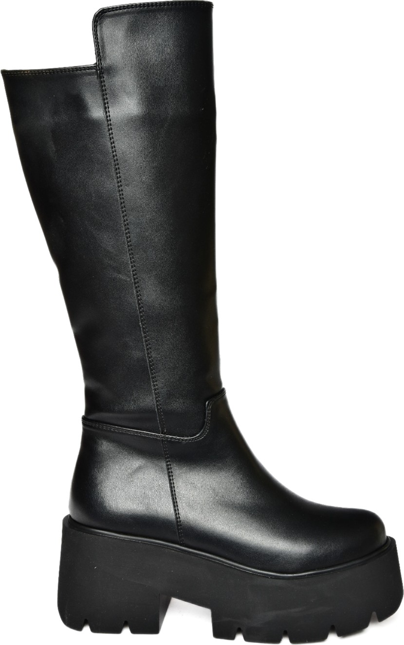 Fox Shoes R610132009 Siyah Suni Deri Kadın Çizme Kalın Tabanlı Dolgu Topuk ile Şık Tasarım görsel 4