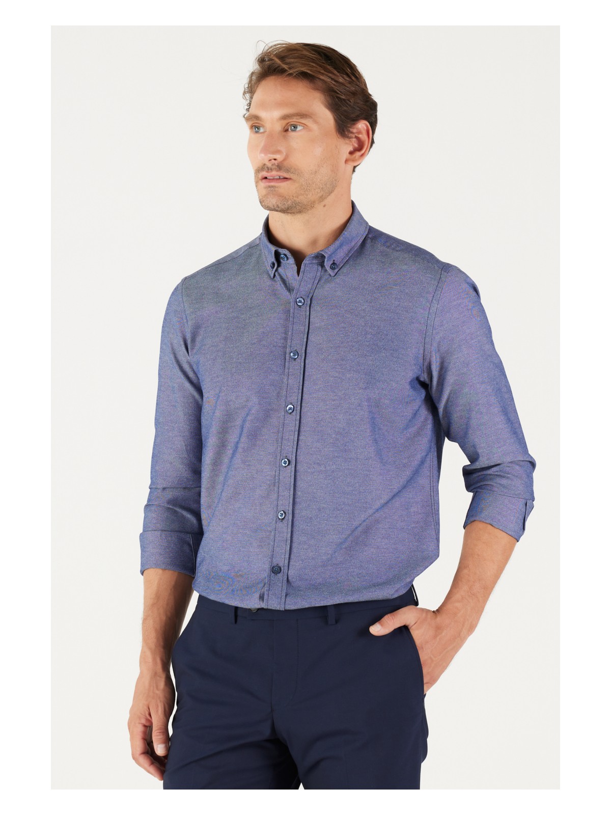 Altınyıldız Classics Erkek Haki Düğmeli Yaka Kolay Ütülenebilir Pamuklu Slim Fit Dar Kesim Oxford Gömlek - Görsel 3