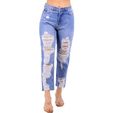 Richmost Yüksek Belli Astarsız Cepli Boyfriend Kadın Kot Pantolon Jean