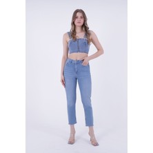 Richmost Paçaları Dikişsiz Yüksek Belli Cepli Astarsız Kadın Kot Pantolon Mom Fit Jean