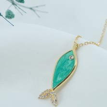 Neva Jewelry 925 Ayar Fantastik Açık Yeşil Balık Modelli Gümüş Kolye