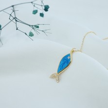 Neva Jewelry 925 Ayar Fantastik Koyu Mavi Balık Modelli Gümüş Kolye