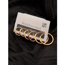 Küpe, Halka Küpe, Çelik Halka Küpe, Çelik Basic Halka Küpe Seti, Gold Unisex Küpe