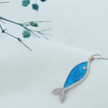 Neva Jewelry 925 Ayar Fantastik Koyu Mavi Balık Modelli Gümüş Kolye