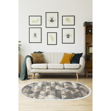 Dekoreko Dijital Salon Halısı Yıldız Deri Kaymaz Taban Saçaklı Oval Iskandinav Kitty Bej