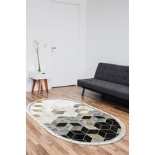 Dekoreko Dijital Salon Halısı Trend Keçe Kaymaz Taban Saçaklı Oval Iskandinav Stephania Krem