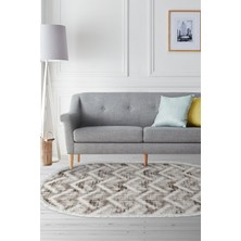 Dekoreko Dijital Salon Halısı Trend Keçe Kaymaz Taban Saçaklı Oval Iskandinav Renata  Kahve