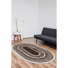 Dekoreko Dijital Salon Halısı Yıldız Deri Kaymaz Taban Saçaklı Oval Modern Carmel Kahve