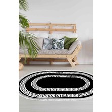 Dekoreko Dijital Salon Halısı Star Pamuk Kaymaz Taban Saçaklı Oval Modern Starr Siyah