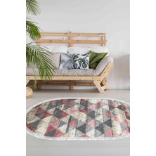 Dekoreko Dijital Salon Halısı Yıldız Deri Kaymaz Taban Saçaklı Oval Iskandinav Kitty Pudra