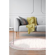 Dekoreko Dijital Salon Halısı Yıldız Deri Kaymaz Taban Saçaklı Oval Modern Evelina  Pudra
