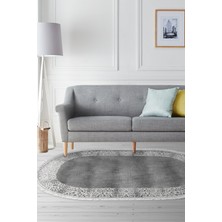 Dekoreko Dijital Salon Halısı Star Pamuk Kaymaz Taban Saçaklı Oval Modern Sequoia Gri