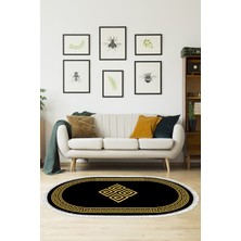 Dekoreko Dijital Salon Halısı Yıldız Deri Kaymaz Taban Saçaklı Oval Modern Kathryn  Gold