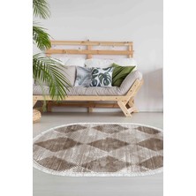 Dekoreko Dijital Salon Halısı Trend Keçe Kaymaz Taban Saçaklı Oval Iskandinav Amaris Kahve