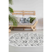 Dekoreko Dijital Salon Halısı Trend Keçe Kaymaz Taban Saçaklı Oval Iskandinav Renata  Antrasit