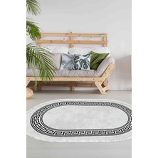 Dekoreko Dijital Salon Halısı Trend Keçe Kaymaz Taban Saçaklı Oval Modern Cassietta Antrasit
