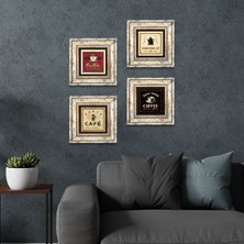 Pinecone Stone Kahve Çerçeveli Taş Duvar Tablosu 4’lü Set - Dekoratif Modern Sanat, Ev ve Ofis Dekoru |TK4-20|