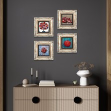 Pinecone Nar Ağacı, Nar Taş Duvar Tablosu Çerçeveli Duvar Dekoru 4 Parça Tablo Seti Wall Art T4-18