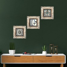 Pinecone Stone Çini Sanatı, Elif-Vav Çerçeveli Taş Duvar Tablosu 3’lü Set - Dekoratif Modern Sanat, Ev ve Ofis Dekoru |TK3-15|