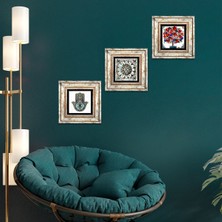 Pinecone Stone Çini Sanatı, Nar Ağacı, Fatma Ana Eli (Hamsa) Çerçeveli Taş Duvar Tablosu 3’lü Set - Dekoratif Modern Sanat, Ev ve Ofis Dekoru |TK3-18|