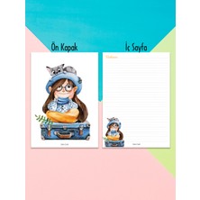 Selis Craft Sevimli Kedili Kızçe Çizgili Notepad 01 Günlük Planlayıcı, Defter, To Do List, Not Defteri, Ajanda