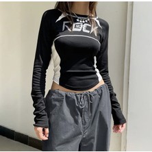 Deef Wear Y2K Harajuku Rock More Uzun Kol Crop Top