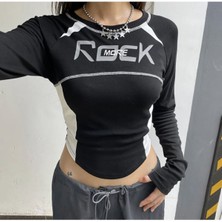 Deef Wear Y2K Harajuku Rock More Uzun Kol Crop Top