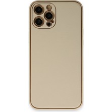 Andeka iPhone 12 Pro Max Uyumlu Kılıf Deri Görünümlü Kamera Korumalı Kapak - Gold