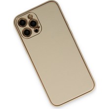 Andeka iPhone 12 Pro Max Uyumlu Kılıf Deri Görünümlü Kamera Korumalı Kapak - Gold