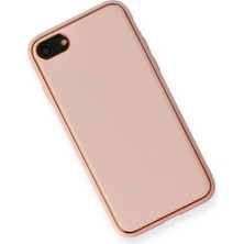 Andeka iPhone 8 Uyumlu Kılıf Deri Görünümlü Kamera Korumalı Kapak - Pembe