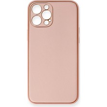 Andeka iPhone 12 Pro Max Uyumlu Kılıf Deri Görünümlü Kamera Korumalı Kapak - Pembe