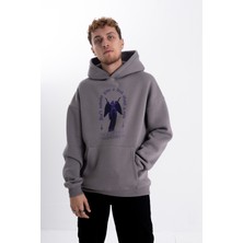 Pull The Hood Unisex Oversize Mor Melek Baskı Kapşonlu Sweatshirt