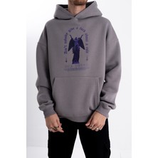 Pull The Hood Unisex Oversize Mor Melek Baskı Kapşonlu Sweatshirt