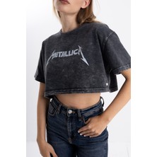 Pull The Hood Metalica Baskı Eskitme Crop