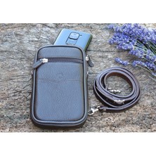 Erkek Kemer ve Omuz Askılı Telefon Çantası Hakiki Dana Derisinden Kahverengi Renk