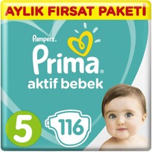 Prima Bebek Bezi Aktif Bebek 5 Beden Aylık Fırsat Paketi 116 Adet