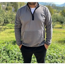 Challis Tasarım Erkek Dik Yaka Yarım Fermuarlı Sweatshirt