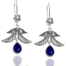 Midyat Nurtaş Gümüş Safir Taşlı Oksitli Telkari Gümüş Bayan Küpe 201011277