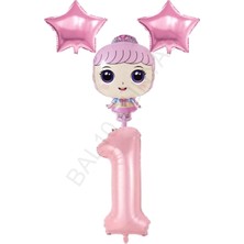 Bal10 Dünyası Pembe Renk Kız Bebek Rakam ve Yıldız Folyo Balon Seti Yaş 1