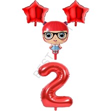 Best Parti Kırmızı Renk Kız Bebek Rakam ve Yıldız Folyo Balon Seti Yaş 2