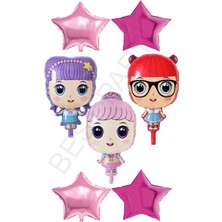 Best Parti 3 Karakter Kız Bebek ve Pembe Renk Kalp Yıldız Folyo Balon Seti