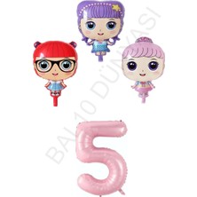 Bal10 Dünyası 3 Karakter Kız Bebek ve Pembe Rakam Folyo Balon Seti Yaş 5