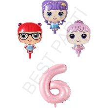 Best Parti 3 Karakter Kız Bebek ve Pembe Rakam Folyo Balon Seti Yaş 6