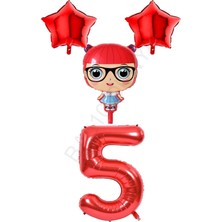 Bal10 Dünyası Kırmızı Renk Kız Bebek Rakam ve Yıldız Folyo Balon Seti Yaş 5
