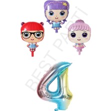 Best Parti 3 Karakter Kız Bebek ve Gökkuşağı Rakam Folyo Balon Seti Yaş 4