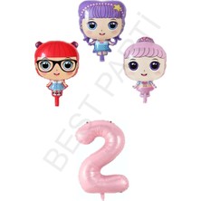 Best Parti 3 Karakter Kız Bebek ve Pembe Rakam Folyo Balon Seti Yaş 2