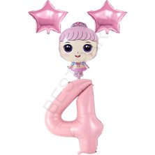 Best Parti Pembe Renk Kız Bebek Rakam ve Yıldız Folyo Balon Seti Yaş 4