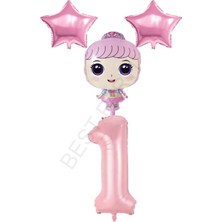 Best Parti Pembe Renk Kız Bebek Rakam ve Yıldız Folyo Balon Seti Yaş 1